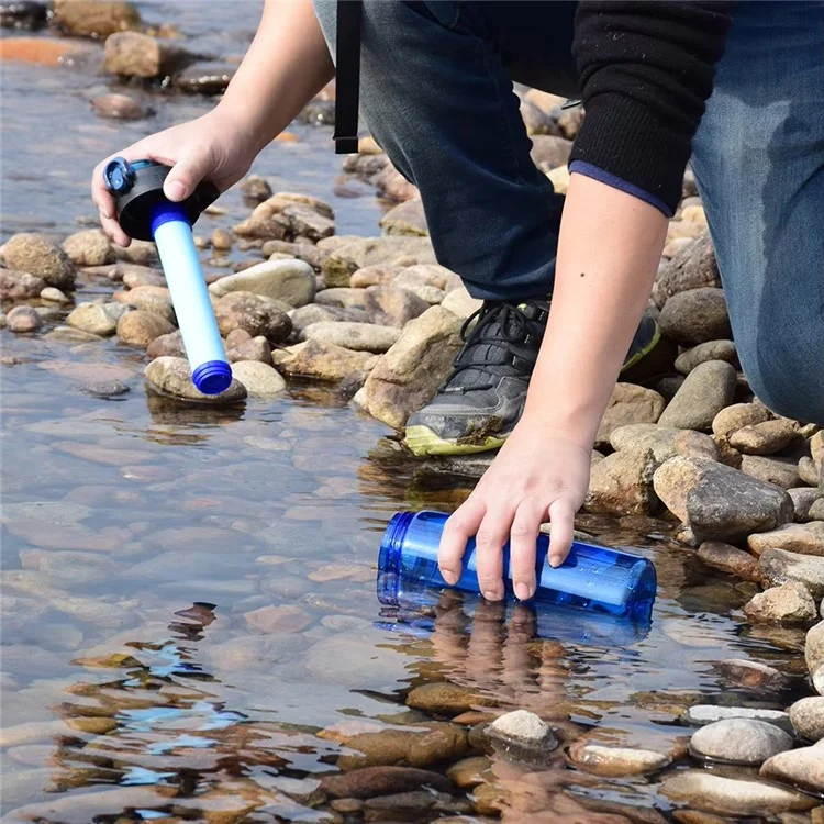 650ml Water Bottle with Filter Straw Outdoor Camping Filtered Water Cup Portable Water Purifier (BPA Free, FDA Certified) - Blue