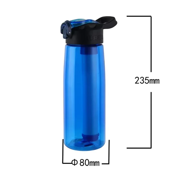 650ml Water Bottle with Filter Straw Outdoor Camping Filtered Water Cup Portable Water Purifier (BPA Free, FDA Certified) - Blue