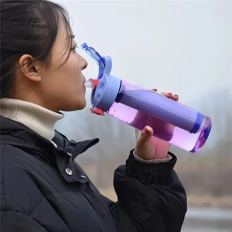 650ml Water Bottle with Filter Straw Outdoor Camping Filtered Water Cup Portable Water Purifier (BPA Free, FDA Certified) - Blue