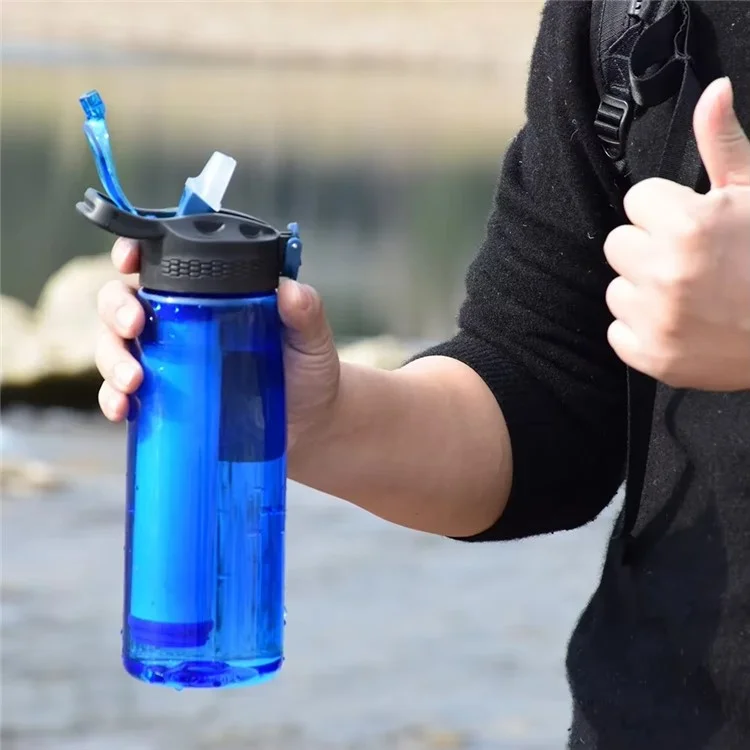 650ml Water Bottle with Filter Straw Outdoor Camping Filtered Water Cup Portable Water Purifier (BPA Free, FDA Certified) - Blue