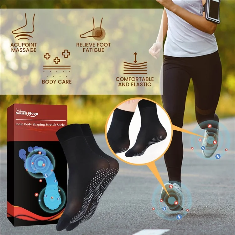 SOUTH MOON SOA08-A087-1-BK1 Ionic Body Shaping Stretch Socks Fatigue Relief Foot Care Socks