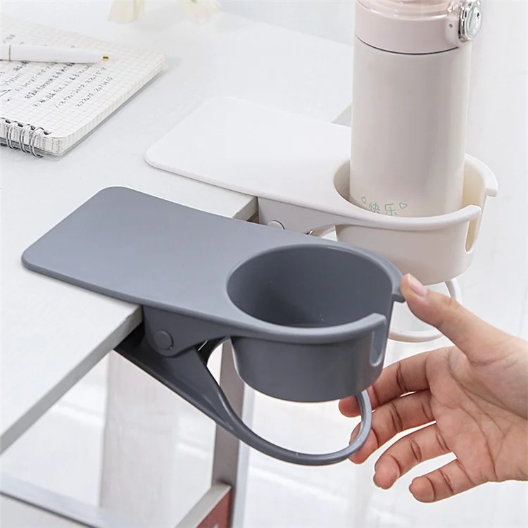 Table Side Water Cup Shelf Clamp Desktop Computer Desk Cup Holder Storage Clip, Size: L - White