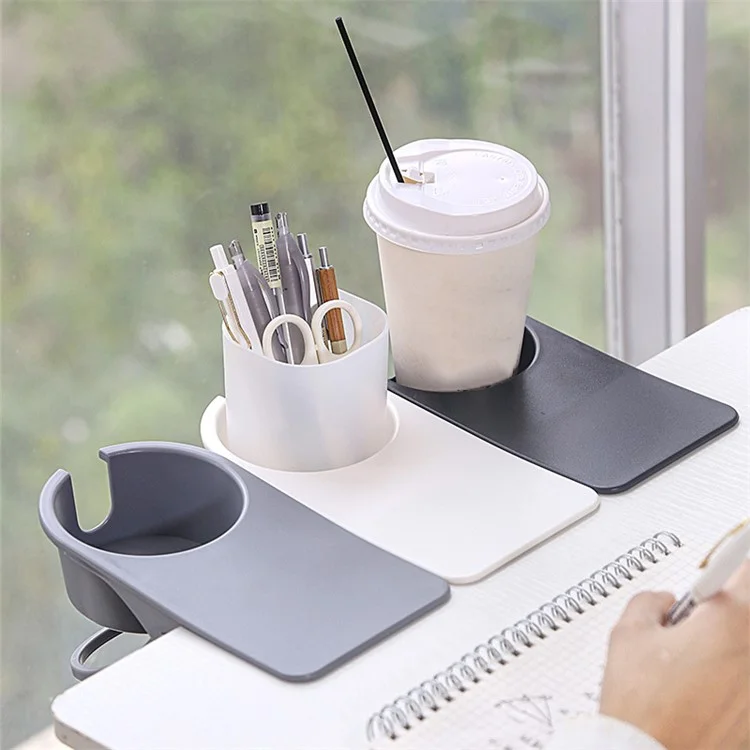 Table Side Water Cup Shelf Clamp Desktop Computer Desk Cup Holder Storage Clip, Size: L - White