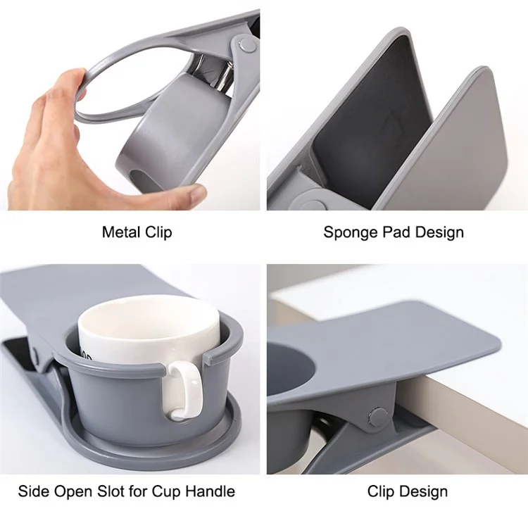 Table Side Water Cup Shelf Clamp Desktop Computer Desk Cup Holder Storage Clip, Size: L - White