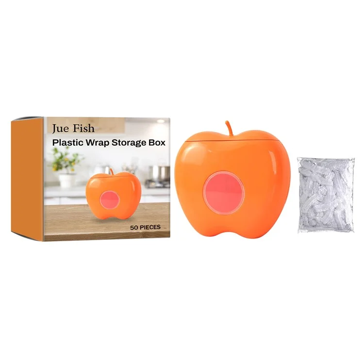 JUE-FISH JUC09-A007-5-OG1 Film transparente de plástico para cocina con 50 unidades, dispensador con forma de manzana para cubrir alimentos