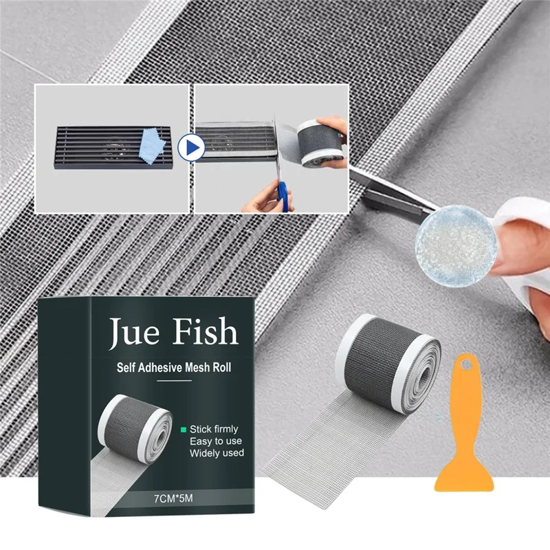 JUE-FISH JUC08-A003-1-BU1 500cm Anti Clog Self Adhesive Mesh Roll for Drain Filter Screen Repair Sink Strainer