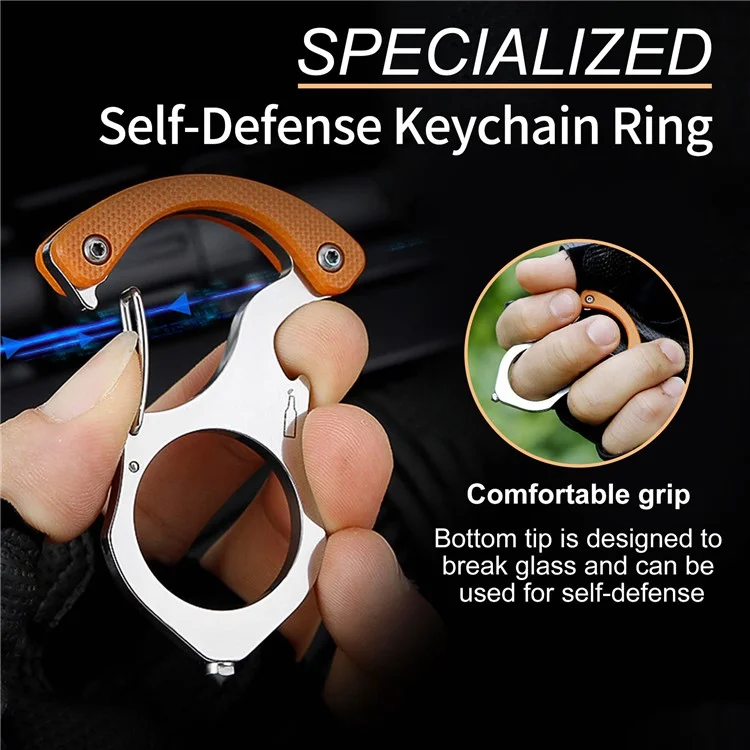 JUE-FISH JUB06-A041-1-BK1 Multifunktionaler Metall-Selbstverteidigungsschlüsselanhänger mit Ring, Flaschenöffner und Glasbrecher