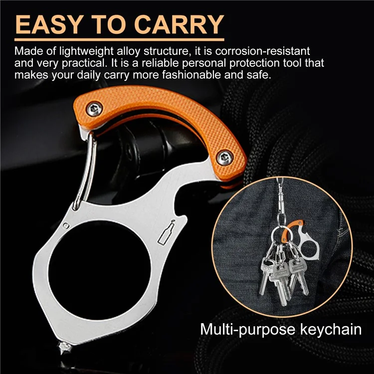 JUE-FISH JUB06-A041-1-BK1 Multifunktionaler Metall-Selbstverteidigungsschlüsselanhänger mit Ring, Flaschenöffner und Glasbrecher