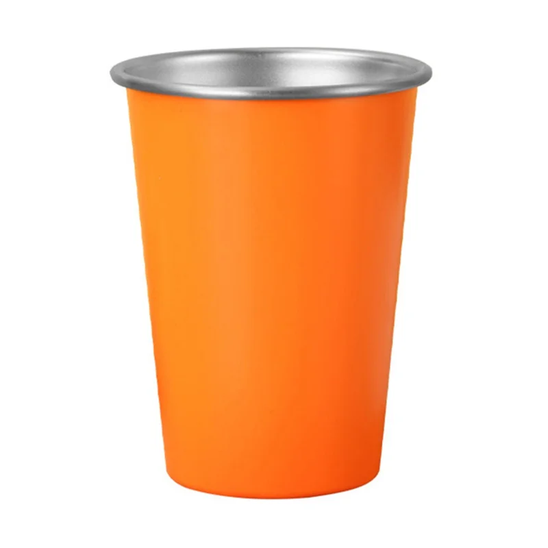 Jarra de Cerveza de Acero Inoxidable 304 de 480 ml, Capa Única Portátil con Borde Enrollado, Vaso para Bebidas Frías - Naranja