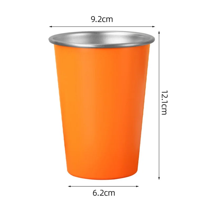 Jarra de Cerveza de Acero Inoxidable 304 de 480 ml, Capa Única Portátil con Borde Enrollado, Vaso para Bebidas Frías - Naranja