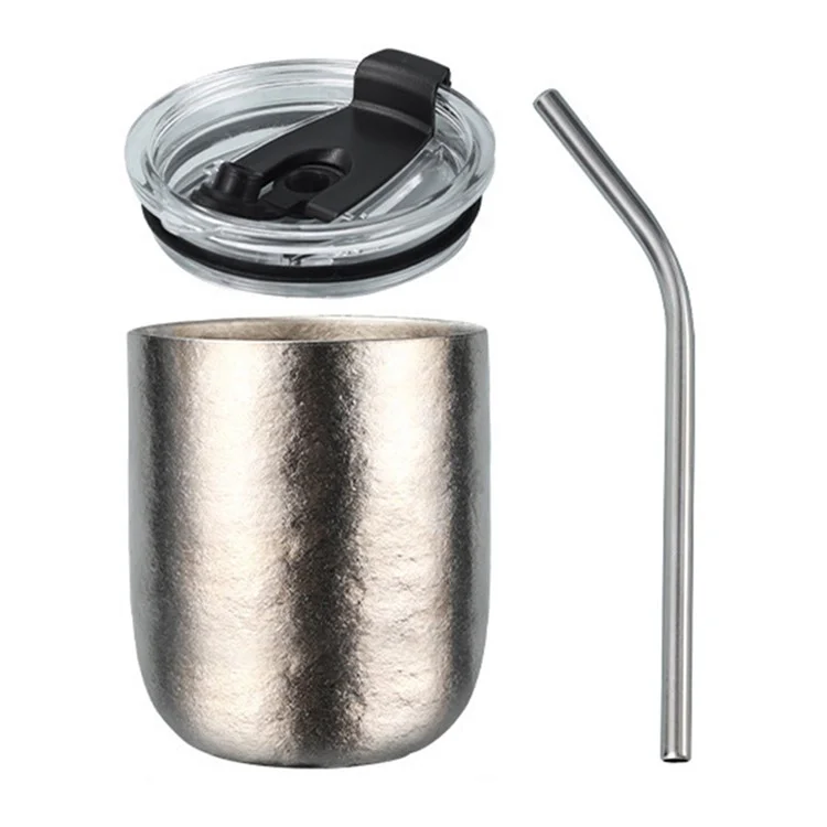 260 ml Pur Titane Double Paroi Chope à Bière Isotherme Motif Fleur Glacée Tasse pour Boissons Chaudes et Froides (Sans BPA, Pas d'Homologation FDA) - Couleur Naturelle