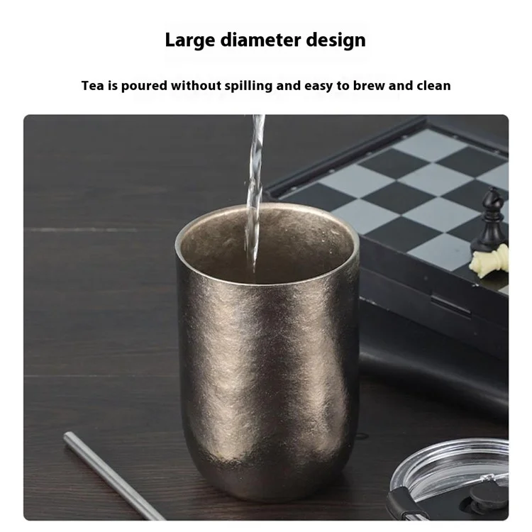 260 ml Pur Titane Double Paroi Chope à Bière Isotherme Motif Fleur Glacée Tasse pour Boissons Chaudes et Froides (Sans BPA, Pas d'Homologation FDA) - Couleur Naturelle