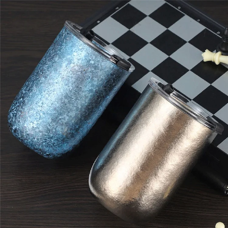 260 ml Pur Titane Double Paroi Chope à Bière Isotherme Motif Fleur Glacée Tasse pour Boissons Chaudes et Froides (Sans BPA, Pas d'Homologation FDA) - Couleur Naturelle