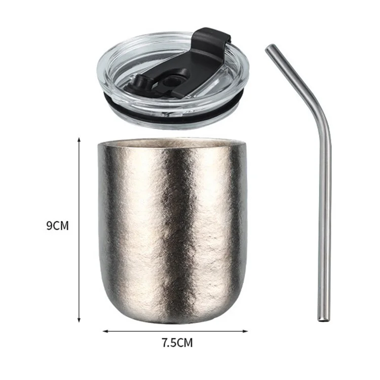 260 ml Pur Titane Double Paroi Chope à Bière Isotherme Motif Fleur Glacée Tasse pour Boissons Chaudes et Froides (Sans BPA, Pas d'Homologation FDA) - Couleur Naturelle