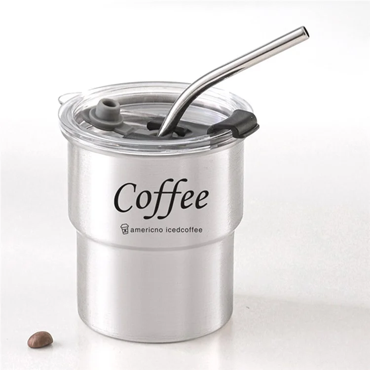 Mug en acier inoxydable 304 à simple paroi, portable pour camping, avec couvercle et paille - Couleur acier inoxydable (Sans BPA, Non FDA)