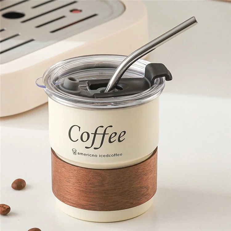 Caneca de Café em Aço Inoxidável 304 de Camada Única para Camping Externo com Capa, Tampa e Canudo (Livre de BPA, Sem FDA) - Bege