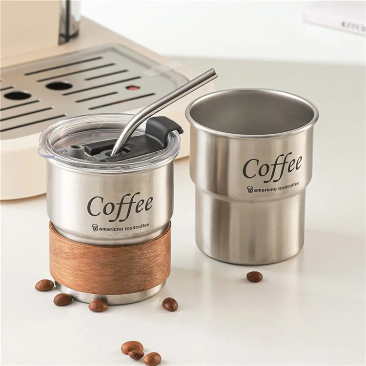 Caneca de Café em Aço Inoxidável 304 de Camada Única para Camping Externo com Capa, Tampa e Canudo (Livre de BPA, Sem FDA) - Bege