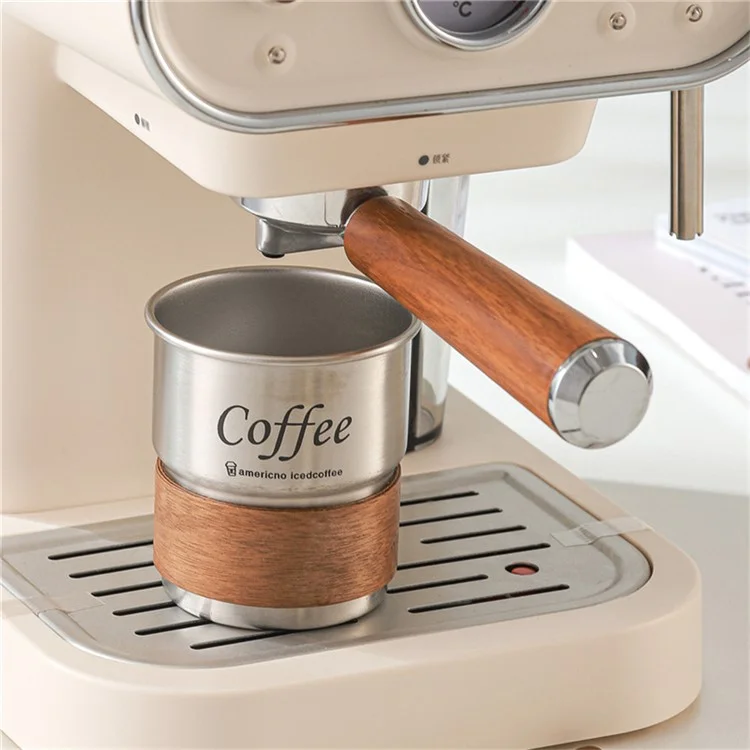 Mug de café en acier inoxydable 304 à simple paroi avec manchon en bois pour camping (Sans BPA, Sans FDA) - Couleur acier