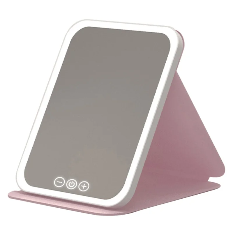 806 Touch Control 3 Colors Dimmable Foldable LED Vanity Mirror Rechargeable Travel Makeup Mirror, Size S - Pink