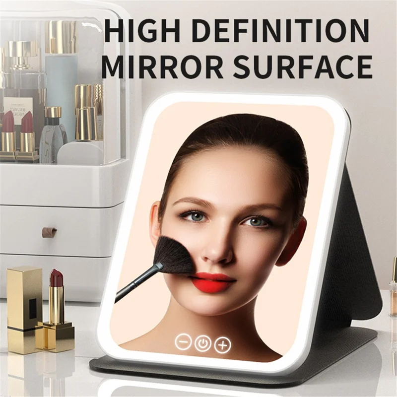 806 Touch Control 3 Colors Dimmable Foldable LED Vanity Mirror Rechargeable Travel Makeup Mirror, Size S - Pink