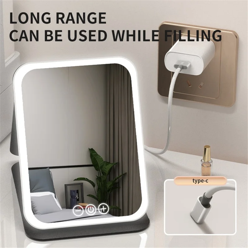 806 Touch Control 3 Colors Dimmable Foldable LED Vanity Mirror Rechargeable Travel Makeup Mirror, Size S - Pink