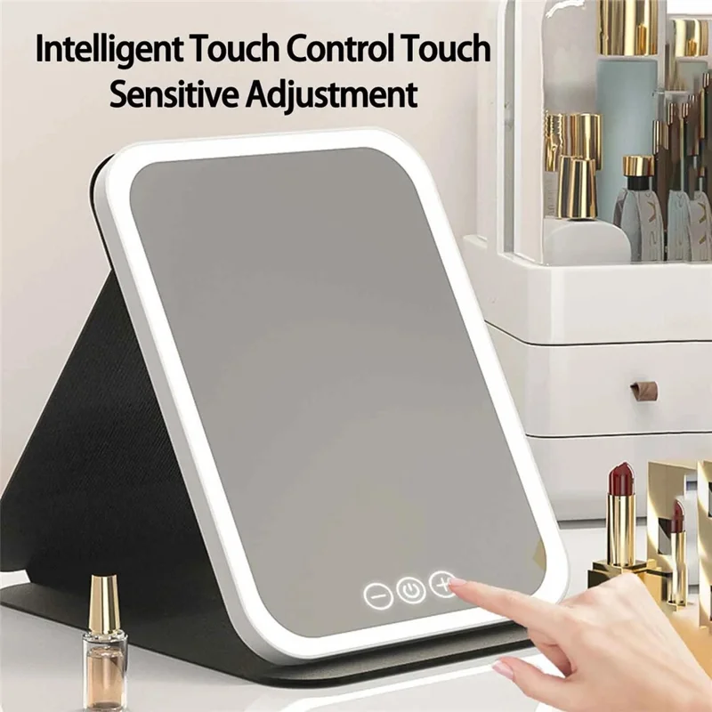 806 Touch Control 3 Colors Dimmable Foldable LED Vanity Mirror Rechargeable Travel Makeup Mirror, Size S - Pink