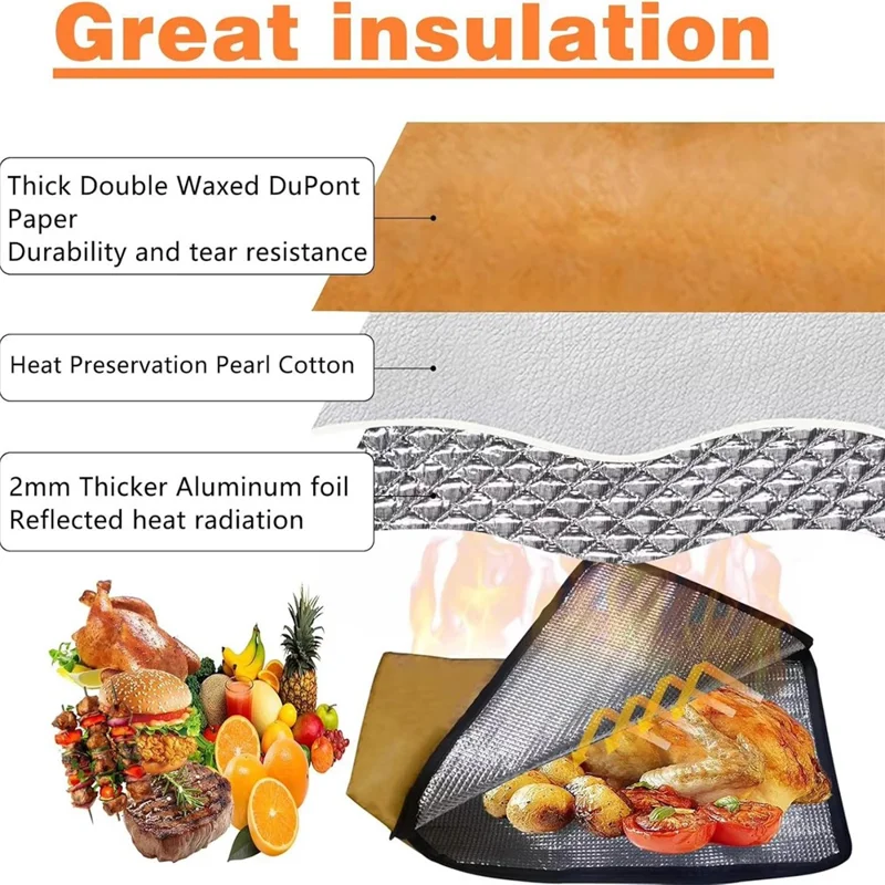 Grill Mat BBQ Insulated Bag Meat Heat Resistant Storage Pouch Barbecue Aluminum Foil Insulation Pack (BPA Free, No FDA)