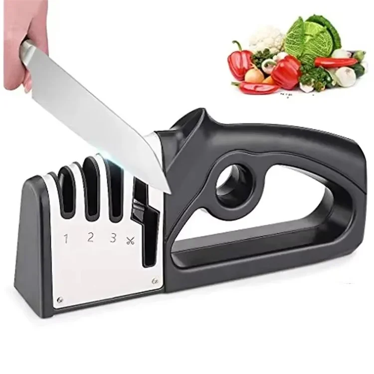 Coltello da Cucina Multiuso 4 in 1 con Affilatore Rapido Manuale Multi-Stadio