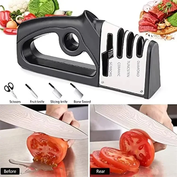 Coltello da Cucina Multiuso 4 in 1 con Affilatore Rapido Manuale Multi-Stadio