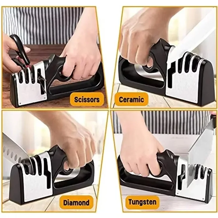 Coltello da Cucina Multiuso 4 in 1 con Affilatore Rapido Manuale Multi-Stadio