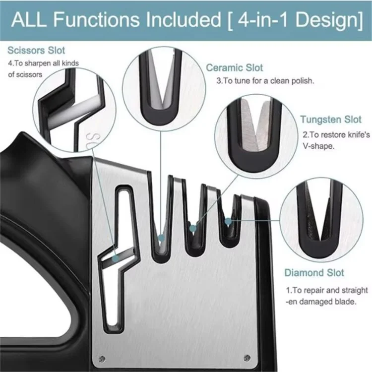 Coltello da Cucina Multiuso 4 in 1 con Affilatore Rapido Manuale Multi-Stadio
