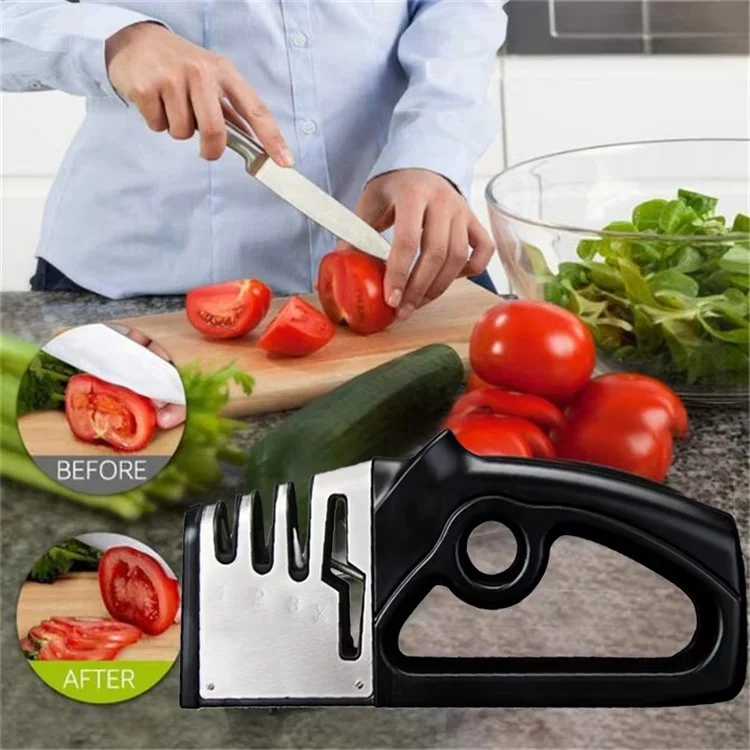 Coltello da Cucina Multiuso 4 in 1 con Affilatore Rapido Manuale Multi-Stadio