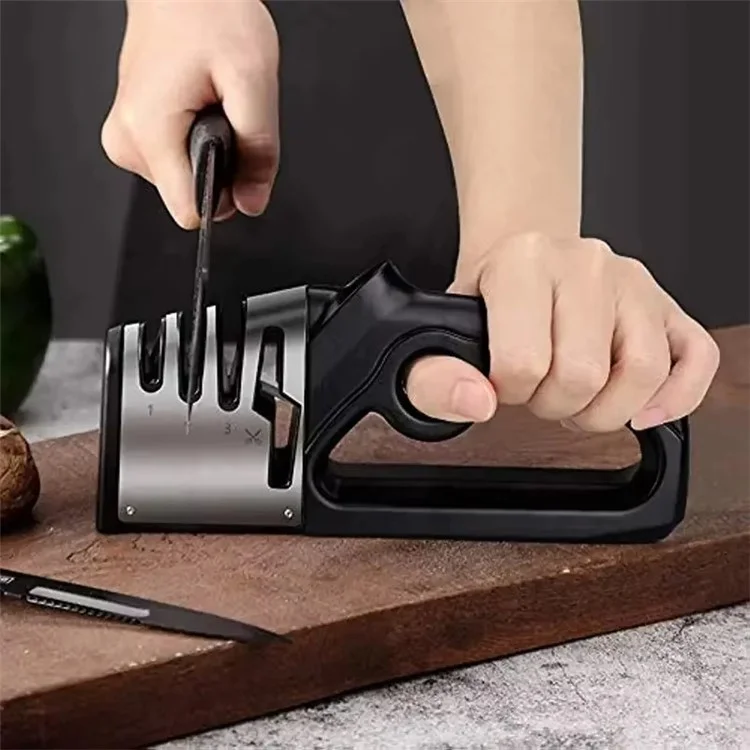Coltello da Cucina Multiuso 4 in 1 con Affilatore Rapido Manuale Multi-Stadio