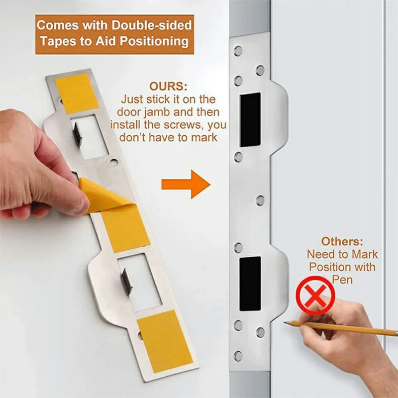 Heavy Duty Doors Metal Latch Plate Reinforcer Double Hole Strike Plate Security Latch Sheet - Black