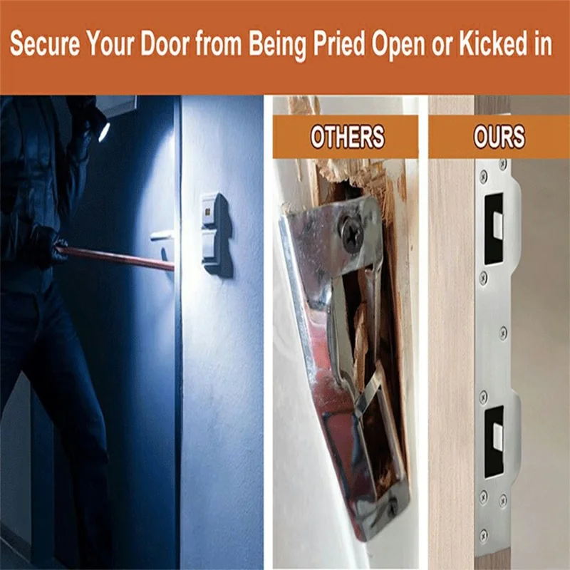 Heavy Duty Doors Metal Latch Plate Reinforcer Double Hole Strike Plate Security Latch Sheet - Black