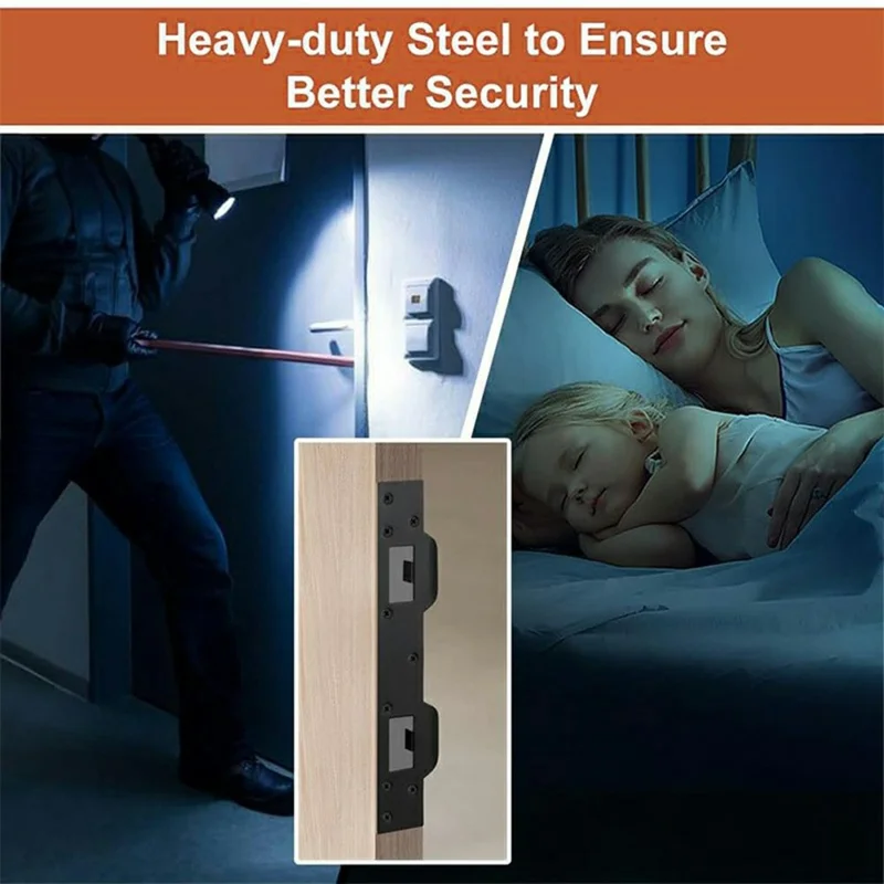 Heavy Duty Doors Metal Latch Plate Reinforcer Double Hole Strike Plate Security Latch Sheet - Black