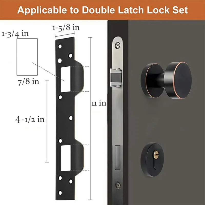 Heavy Duty Doors Metal Latch Plate Reinforcer Double Hole Strike Plate Security Latch Sheet - Black