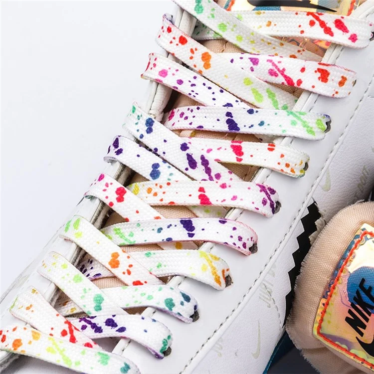 Lacci per Scarpe Piatti da 120 cm Stampati, per Sneakers in Tela, con Inchiostro Schizzato, Sostituzione Lacci per Uomo e Donna - Nero / Puntini Colorati
