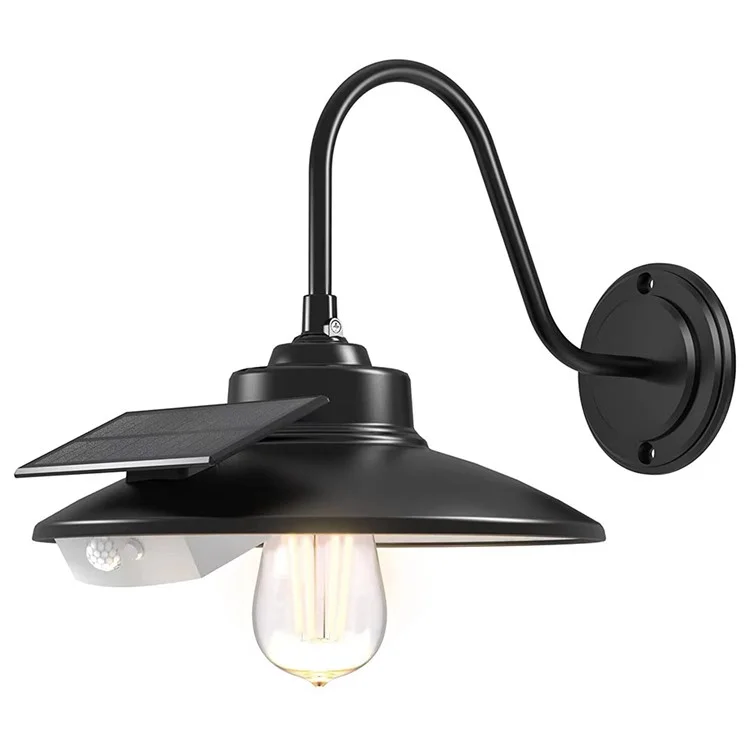Lâmpada Solar Retrô de Parede Edison com 3 Modos, Sensor de Movimento e à Prova d'Água para Ambiente Externo