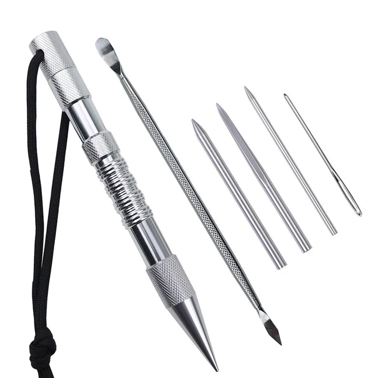 6-In-1 Marlin Spike Set Leathercraft Lacing Needles Stitching Needles Smoothing Tool Marlinspike Kit - Silver