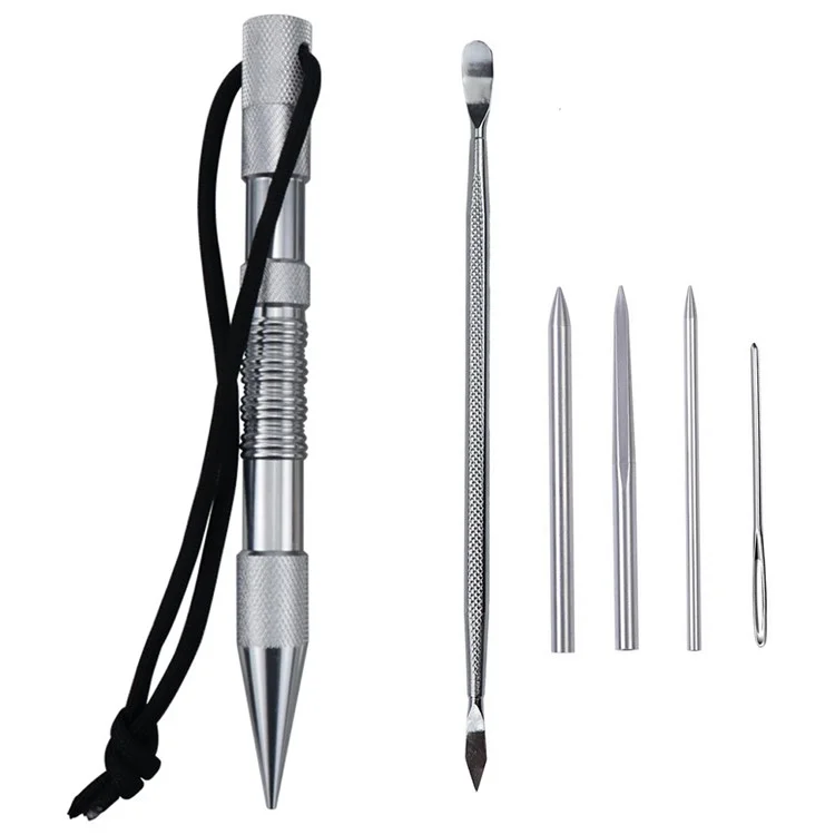 6-In-1 Marlin Spike Set Leathercraft Lacing Needles Stitching Needles Smoothing Tool Marlinspike Kit - Silver