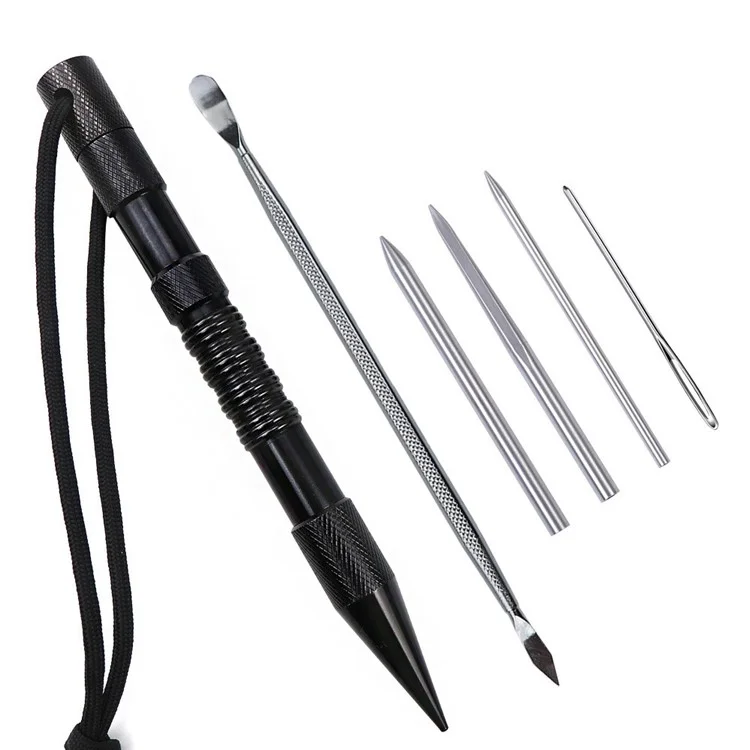 6-In-1 Marlin Spike Set Leathercraft Lacing Needles Stitching Needles Smoothing Tool Marlinspike Kit - Black