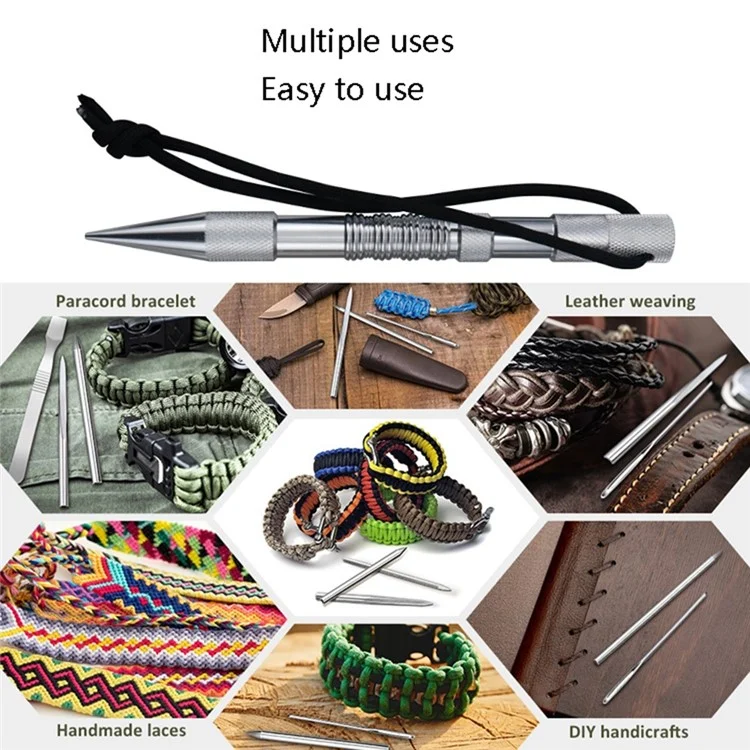 6-In-1 Marlin Spike Set Leathercraft Lacing Needles Stitching Needles Smoothing Tool Marlinspike Kit - Black