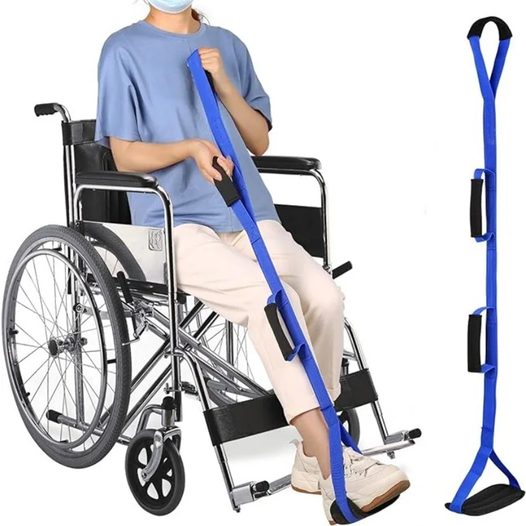 Leg Lifter Strap with Padded Handle for Hemiplegia Hip Knee Recovery Training Mobility Aid - Blue