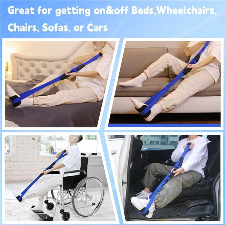 Leg Lifter Strap with Padded Handle for Hemiplegia Hip Knee Recovery Training Mobility Aid - Blue