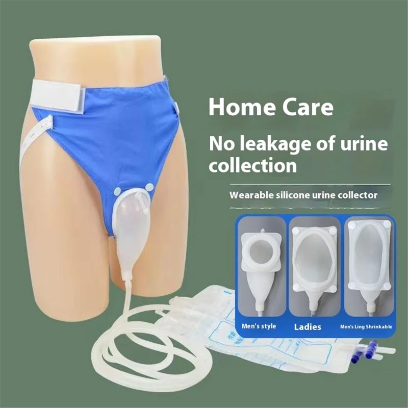 Wearable Urine Bag Silicone Urine Collector Wearable Pee Holder with Catheter for Incontinence Bedridden - Elderly / Grey