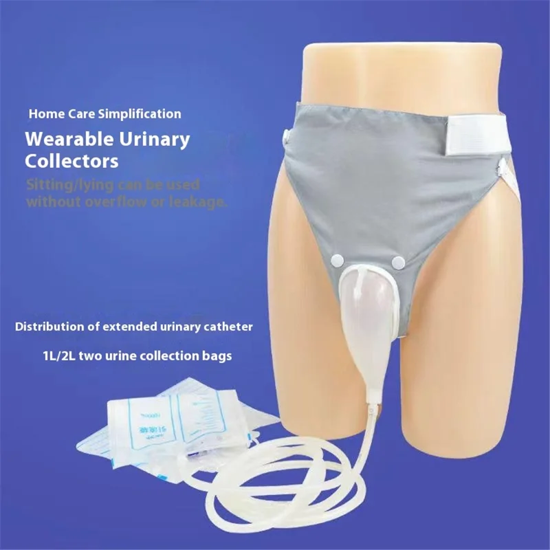 Wearable Urine Bag Silicone Urine Collector Wearable Pee Holder with Catheter for Incontinence Bedridden - Elderly / Grey