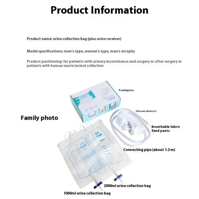 Wearable Urine Bag Silicone Urine Collector Wearable Pee Holder with Catheter for Incontinence Bedridden - Elderly / Blue