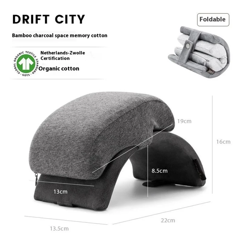 Travesseiro Dobrável de Espuma de Memória para Escritório, Descanso Portátil com Apoio Ergonômico para Braço, Tamanho P - Cinza Escuro