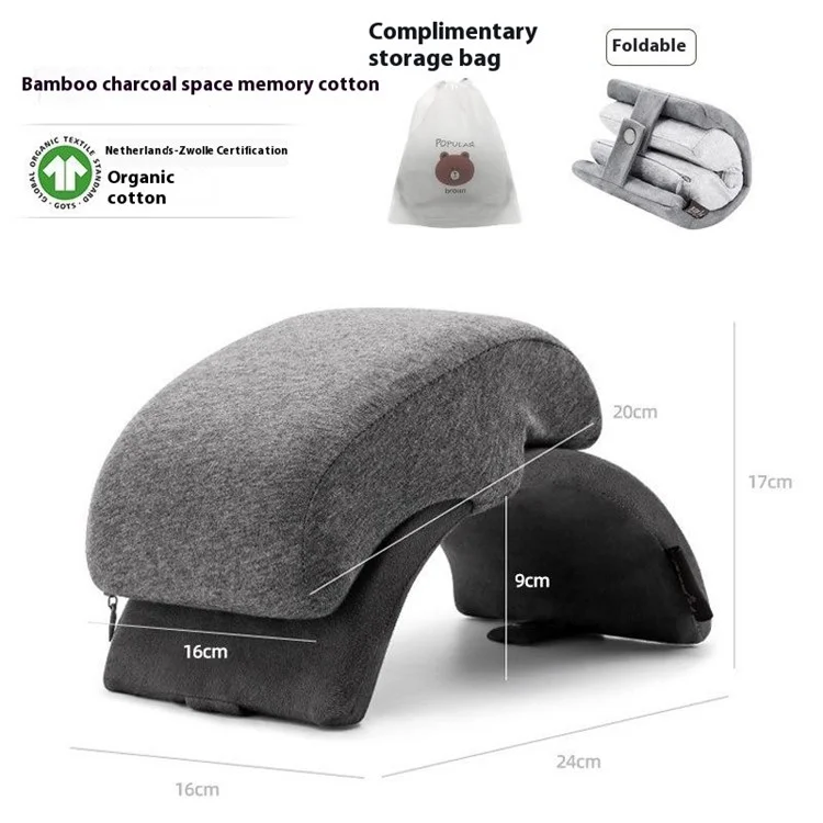 Cuscino Pieghevole in Memory Foam per Riposino in Ufficio, Supporto Ergonomico ad Arco per Bracciolo, Taglia L - Grigio Scuro